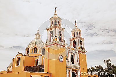 Mexican Church, Iglesia Cholula Puebla Mexico Stock Photo