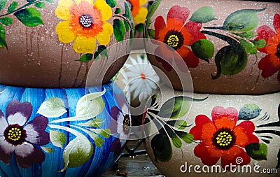 Mexican colorful ceramic pots in a workshop Stock Photo