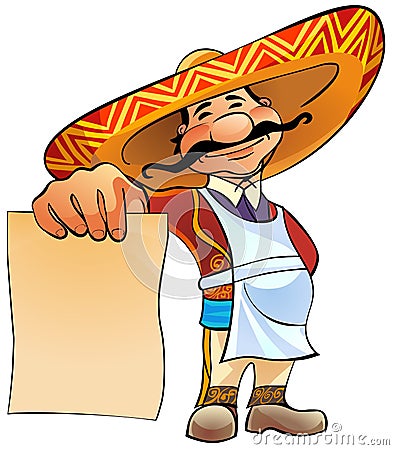 Mexican cook with menu. Stock Photo