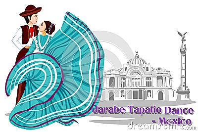 Mexican Couple performing Jarabe Tapatio Dance of Mexico Vector Illustration