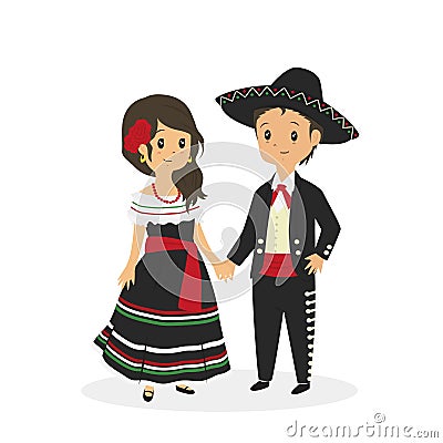 Mexican Couple Wearing Traditional Dress Vector Vector Illustration