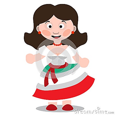 Mexican dancer girl cartoon character. Vector Illustration
