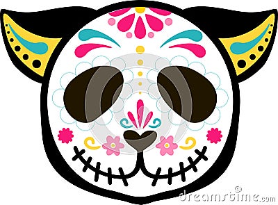 Mexican dead Cat. Cat skull sugar head colorful holiday vector illustration for day of the dead, bones skeleton dia de Vector Illustration