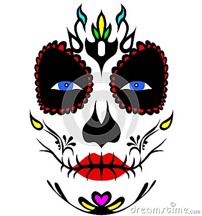 Mexican death mask La Catrina for santa muerte - day of the dead holiday, feast. Stock Photo