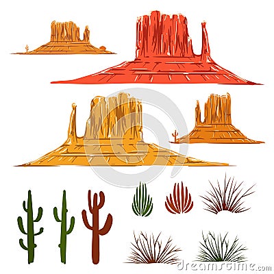 Mexican desert landscape cartoon elements Vector Illustration