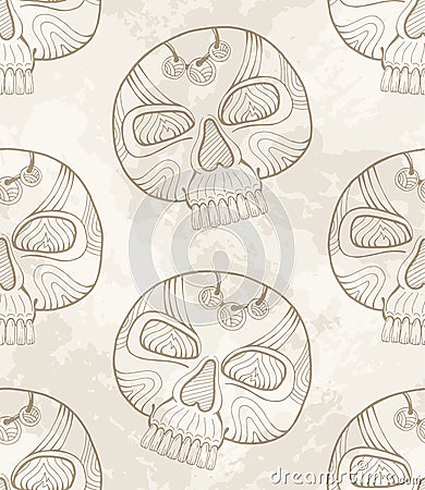 Mexican dia de los muertos grunge skull pattern, vector Mexico day of the dead calavera background. Halloween seamless pattern Vector Illustration