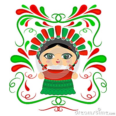 Mexican Doll with decorative ornaments Vector Illustration