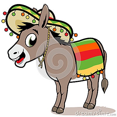 Cartoon Mexican donkey. Vector Illustration Vector Illustration