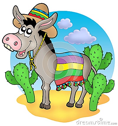 Mexican donkey in desert Cartoon Illustration