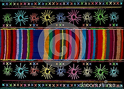 Mexican ethnic embroidery Tribal art ethnic pattern. Colorful Mexican Blanket Stripes Folk abstract geometric repeating background Vector Illustration