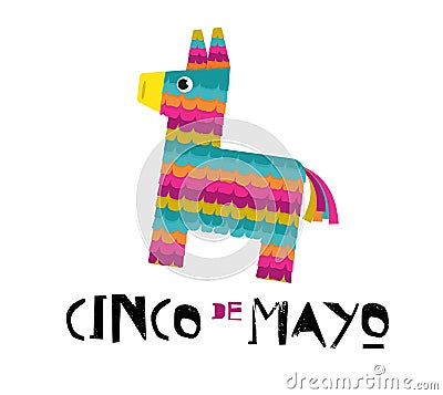 Mexican Fiesta banner and poster design with donkey pinata, flowers, decorations Vector Illustration