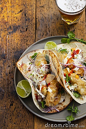 Fish tacos with cabbage slow Stock Photo