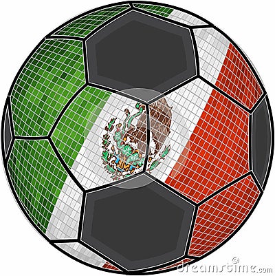 Mexican flag with soccer ball background Vector Illustration