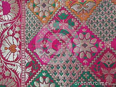 Mexican floral embroidery.Colorful handmade mexican embroidery panel. Stock Photo