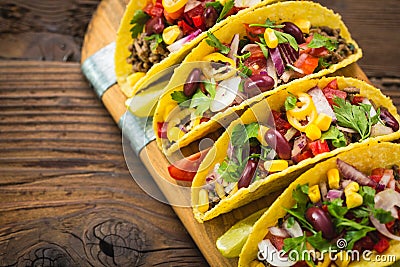 Mexican food - fresh tacos with ground meat Stock Photo