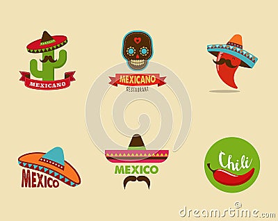 Mexican food icons, menu elements for restaurant Vector Illustration