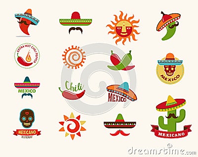 Mexican food icons, menu elements for restaurant Vector Illustration