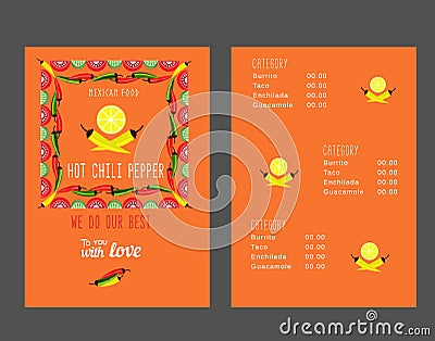 Mexican food menu Vector Illustration