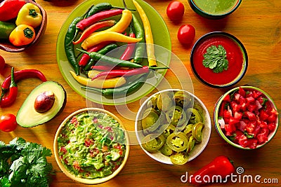 Mexican food mixed guacamole nachos chili sauce Stock Photo