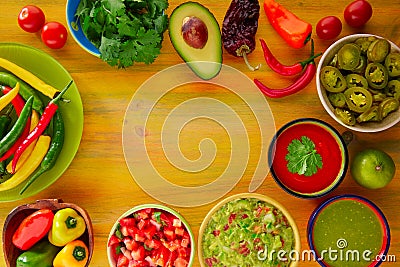 Mexican food mixed guacamole nachos chili sauce Stock Photo