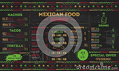 Mexican Food Restaurant menu, template design. flyer for promotion, site banner Vector Illustration