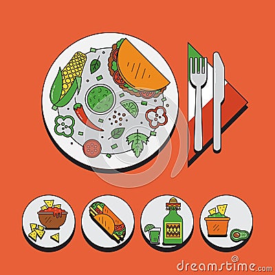 Mexican food set Vector Illustration