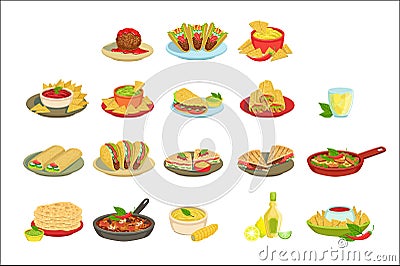 Mexican Food Signature Dishes Illustration Set Vector Illustration