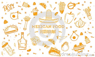 Mexican food sketch menu template. Vector vintageillustration for , poster on white background. with place text Vector Illustration