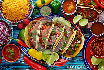 Mexican food: tacos, quesadillas, enchiladas, chiles en nogada Stock Photo