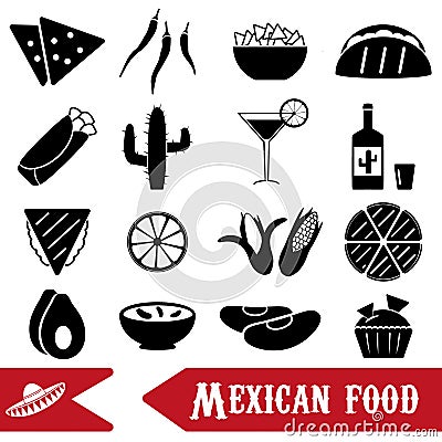 Mexican food theme set of simple icons Vector Illustration