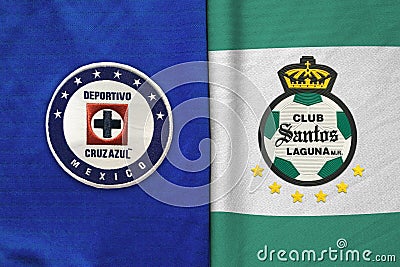 Mexican football soccer championship final teams. In spanish Cruz Azul and Santos Laguna teams Editorial Stock Photo