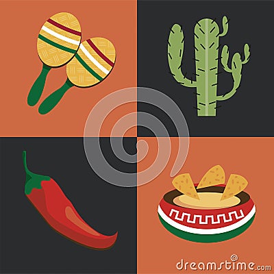 mexican four icons Vector Illustration