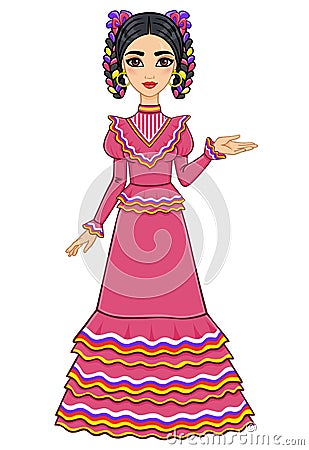 Mexican girl in an ancient dress. Vector Illustration