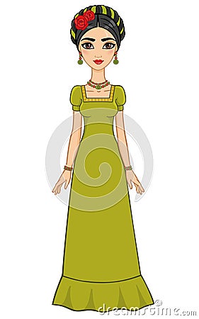 Mexican girl in the desert with cactus. High growth. Vector Illustration