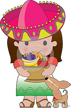 Mexican Girl and Dog Vector Illustration