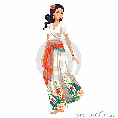 Mexican Girl In Ethnic Dress: Traditional Balinese Motifs Illustration Cartoon Illustration