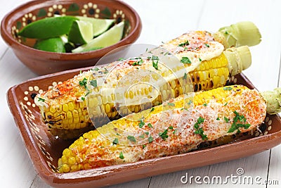 Mexican grilled corn, elote Stock Photo