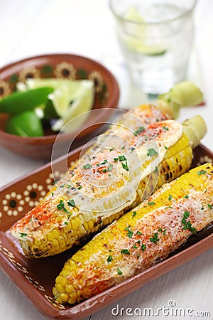 Mexican grilled corn, elote Stock Photo