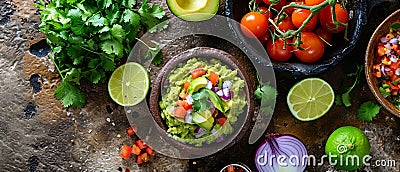 Mexican Guacamole Ingredients on Talavera Pottery Stock Photo