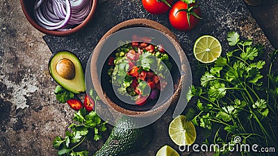 Mexican Guacamole Ingredients on Talavera Pottery Stock Photo