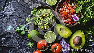 Mexican Guacamole Ingredients on Talavera Pottery Stock Photo