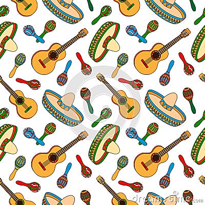 Mexican hand drawn seamless pattern Vector Illustration