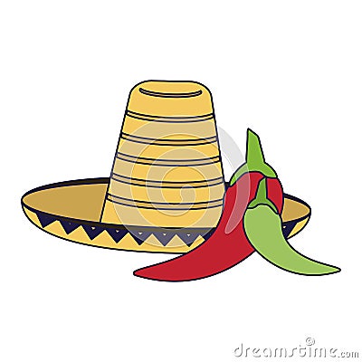 Mexican hat and chillis Vector Illustration