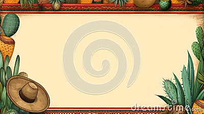 Mexican Hat And Plant Frame: Cinco De Mayo Themed Border Stock Photo