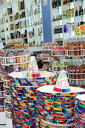 Mexican hats in Tourist shop Editorial Stock Photo