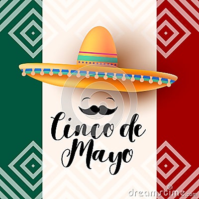 Mexican holiday Cinco de Mayo. Sombrero, mustache vector illustration. Mexico. Mexican fiesta, holiday poster, banner, greeting Vector Illustration