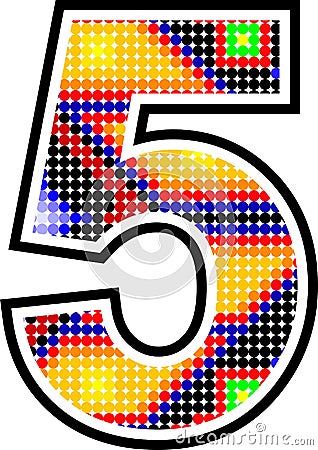 Mexican huichol style art colorful number five Vector Illustration
