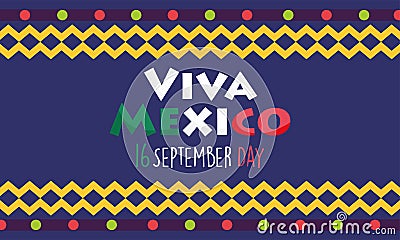 Mexican independence day, colored banner festival viva mexico is celebrated on september Vector Illustration