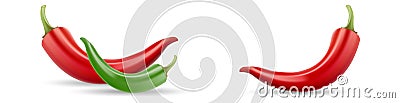 Mexican jalapeno red and green hot chili pepper vector icon on white background. Colors hot chili peppers set. Vector Illustration