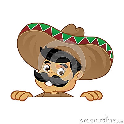 Mexican man cartoon holding blank sign Stock Photo